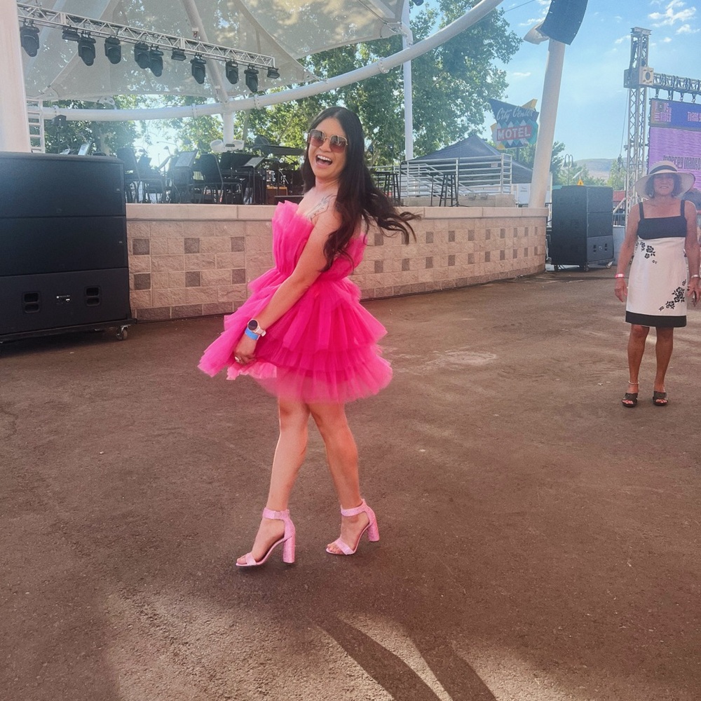 Mable Tulle Ruffle Strapless Mini Dress Hot Pink